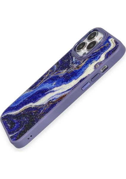 Apple iPhone 13 Pro Kılıf Moda Simli Kapak - Mavi Zrnet