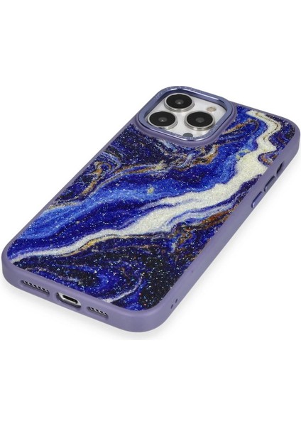 Apple iPhone 13 Pro Kılıf Moda Simli Kapak - Mavi Zrnet