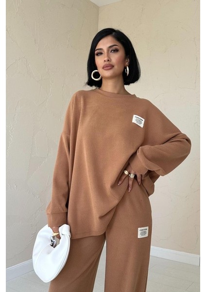 Grip&hug Camel Klasik Fitilli Kazak ve Pantolon Takım
