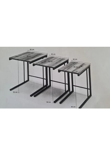 Star 3 Lü Metal Zigon Sehpa Safirmeşe