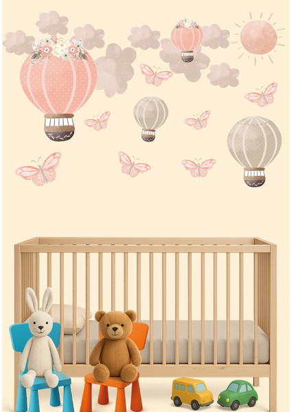 Çocuk ve Bebek Odası Duvar Sticker Yapışkanlı Dekoratif Sticker Duvar Kağıdı Balon ve Kelebek Desenli