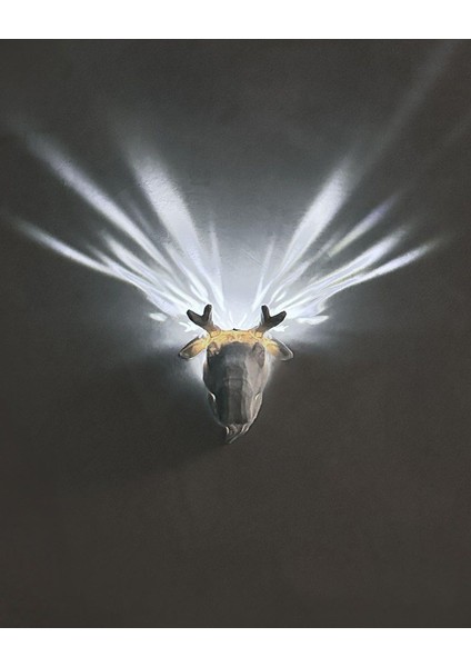 Geyik Figürlü Duvar Lambası – LED Işıklı 3D Duvar Dekoru