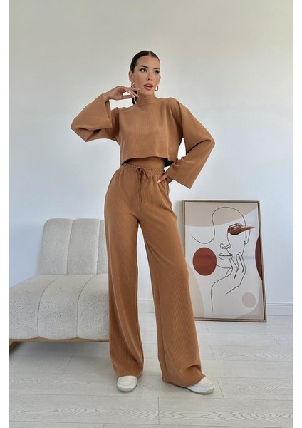 Grip&hug Camel Fitilli Bluz ve Pantolon Takım