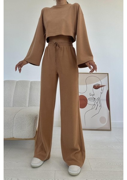 Grip&hug Camel Fitilli Bluz ve Pantolon Takım