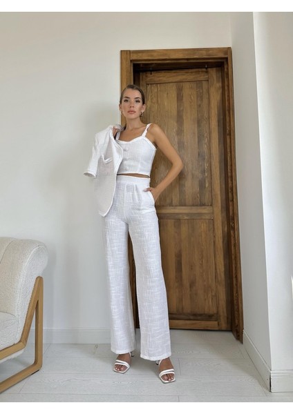 Grip&hug Ekru Askılı Büstiyer Ceket ve Pantolon Takım