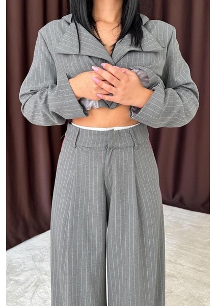 Grip&hug Gri Çizgili Kapüşonlu Ceket
