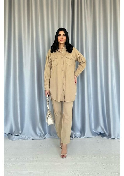 Grip&hug Camel Yıkamalı Gömlek ve Pantolon Takım