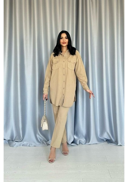 Grip&hug Camel Yıkamalı Gömlek ve Pantolon Takım