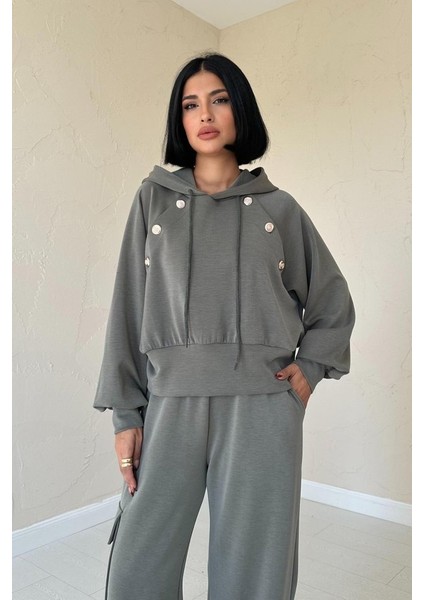 Grip&hug Haki Kapüşonlu Sweatshirt ve Kargo Pantolon Takım