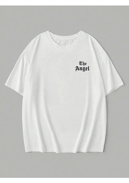 Baskılı Oversize Bisiklet Yaka T-Shirt - Beyaz