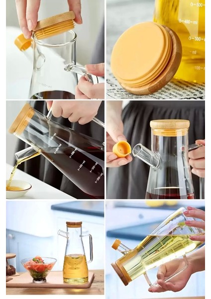 2'li Yağdanlık Bambu Kapaklı Cam Vakumlu Silikon Stantlı Sirkelik Zeytinyağı Şişesi Yağlık 900 ml Set fırsatları