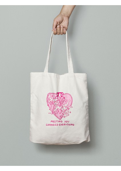 Meeting You Change Everthing Bez Çanta 35X40CM - Pembe Coquette