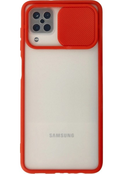 Samsung Galaxy A12 Kılıf Palm Buzlu Kamera Sürgülü Silikon - Kırmızı Zrnet