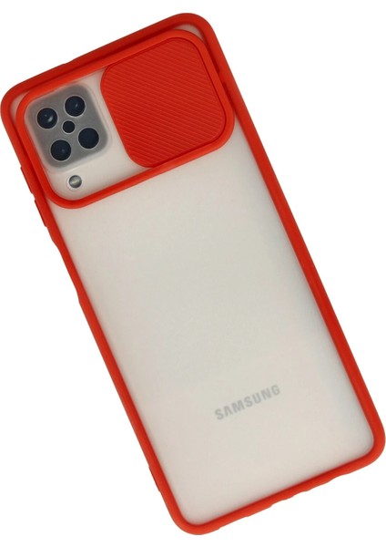 Samsung Galaxy A12 Kılıf Palm Buzlu Kamera Sürgülü Silikon - Kırmızı Zrnet
