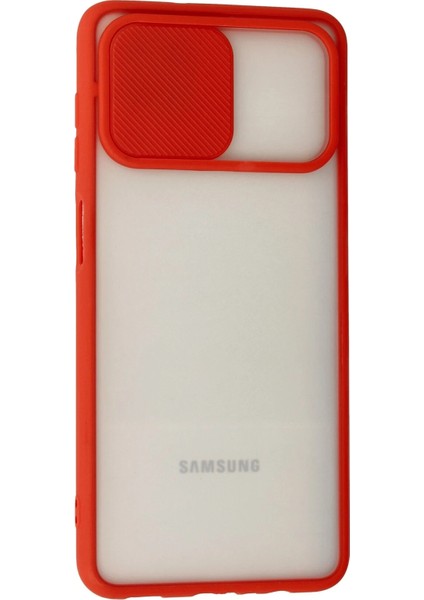 Samsung Galaxy A12 Kılıf Palm Buzlu Kamera Sürgülü Silikon - Kırmızı Zrnet