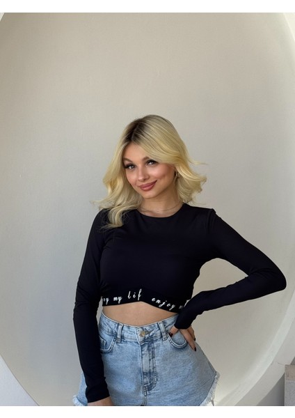 Siyah Uzun Kol Crop