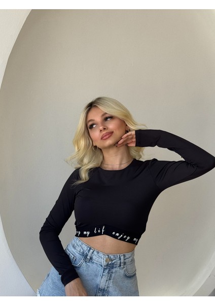 Siyah Uzun Kol Crop fiyatları