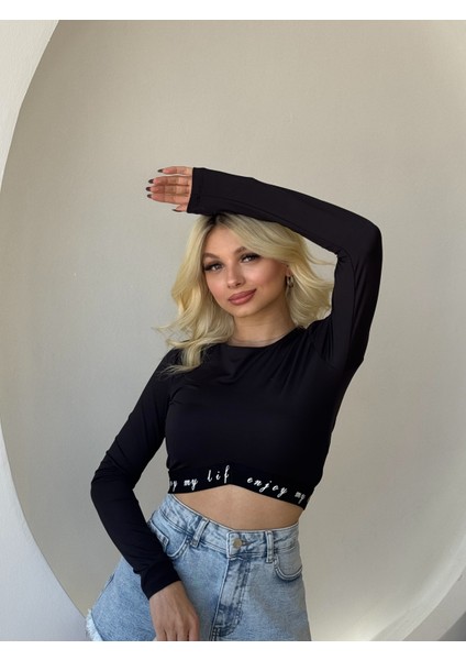 Siyah Uzun Kol Crop fırsatları
