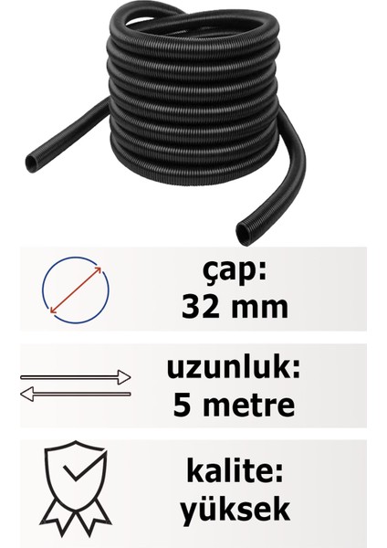 Ottomax marka Süpürgeler Için Uyumlu 5 Metre Hortumu 32 Mm Çaplı Siyah Renkli fiyatları