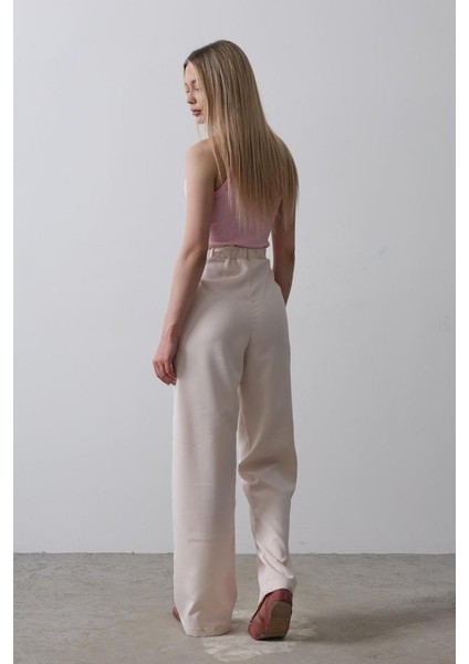 Grip&hug Beli Yarım Lastikli Palazzo Pantolon - Pudra