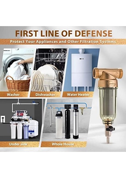 WSP-100 Yeniden Kullanılabilir Tüm Ev Döner Tortu Su Filtresi, 100 Mikron Yıkanabilir Ön Filtre Filtrasyonu, 1" Mnpt + 3/4" Fnpt, Pirinç