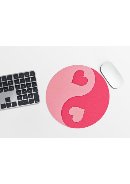 Pembe Ying Yang Yuvarlak Mousepad - 20CM - Y2K