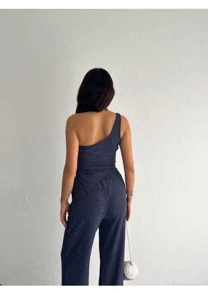 Grip&hug Asimetrik Crop Pantalon Ikili Takım - Lacivert