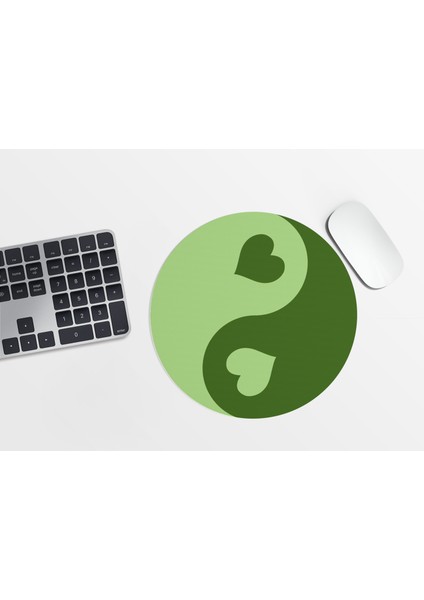 Yeşil Ying Yang Yuvarlak Mousepad - 20CM - Y2K