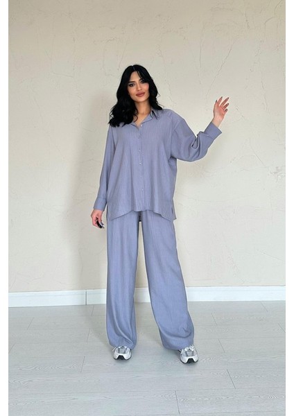 Grip&hug Gri Alice Gömlek ve Bol Kesim Pantolon Takım