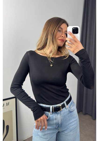 Siyah Ince Doku Pamuklu Bluz modelleri