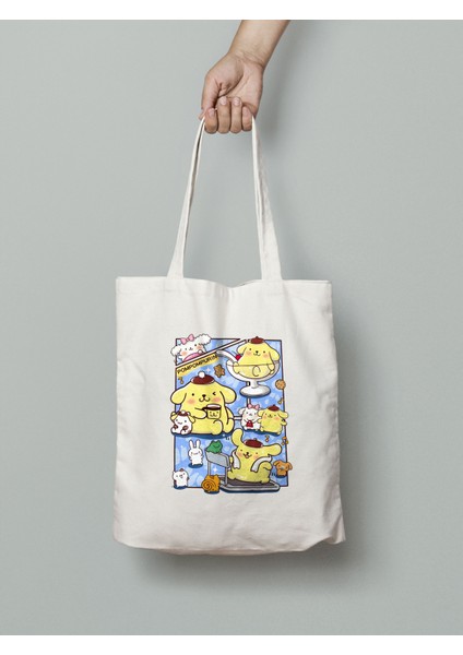 Sanrio Pompompurin Bez Çanta 35X40CM - Anime Çanta - Tote Bag - Sevimli Çanta