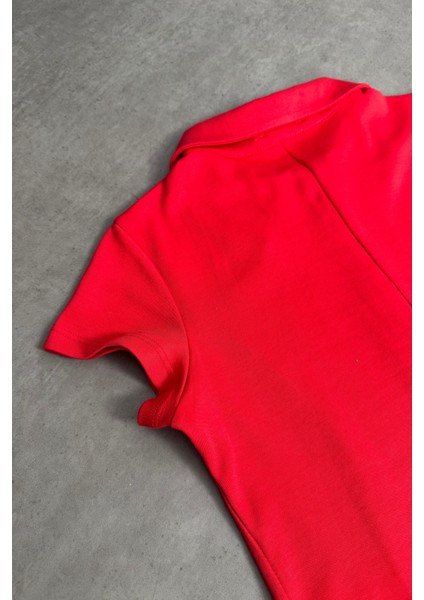 Kırmızı Gömlek Yaka Fermuarlı Dikiş Detaylı Bluz indirimleri