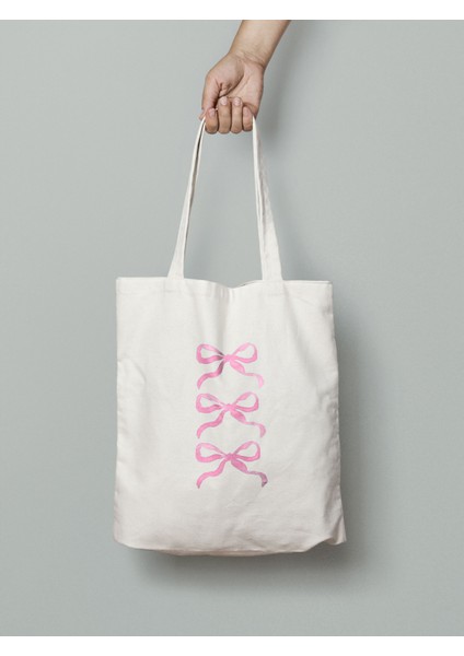 Pembe Kurdele Coquette Bez Çanta 35X40CM - Tote Bag