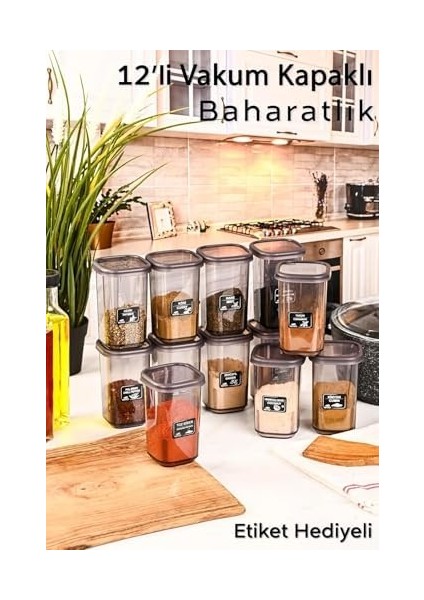 Life 12 Adet 450 ml Sızdırmaz Kapak Antrasit Baharatlık Saklama Kabı I Etiket Hediyeli MIT1135
