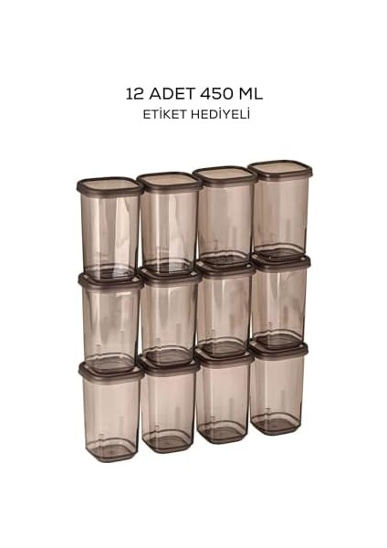 Life 12 Adet 450 ml Sızdırmaz Kapak Antrasit Baharatlık Saklama Kabı I Etiket Hediyeli MIT1135