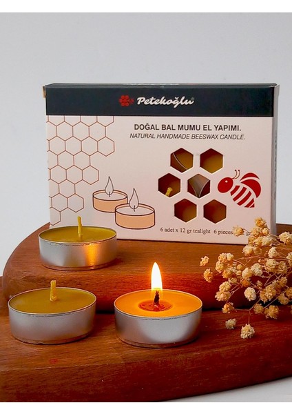 (6 Adet) Tealight Mum Doğal Petek Balmumu Mum Standart Boy