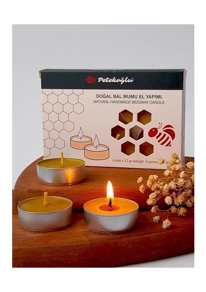 (6 Adet) Tealight Mum Doğal Petek Balmumu Mum Standart Boy