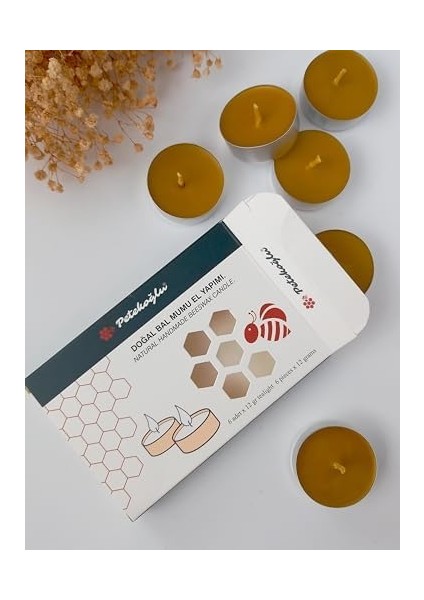 (6 Adet) Tealight Mum Doğal Petek Balmumu Mum Standart Boy