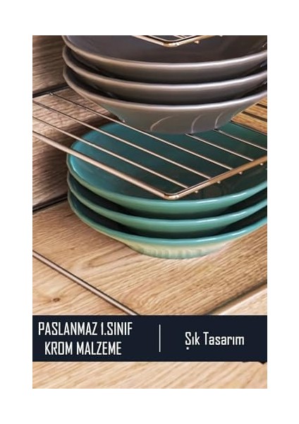 Metal Krom Tabaklık Köşe Rafı 2 Katlı Dolap Içi Tabak Mutfak ve Tezgah Düzenleyici