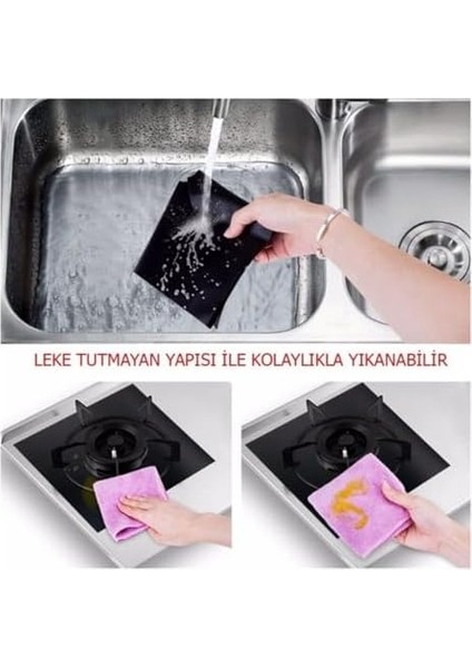 Premium Yanmaz Yapışmaz Ocak Koruyucu Seti: 4'lü Siyah, Kolay Temizlenen Yeniden Kullanılabilir Kaplamalar