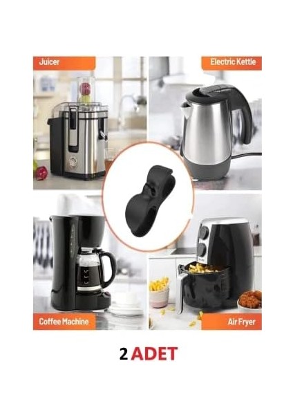 Concept Yapışkanlı Kablo Sabitleyici Düzenleyici Çok Amaçlı Kablo Tutucu Airfryer Kablo Toparlayıcı Sarma Aparatı 2 Adet