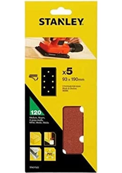 STA31522 Zımpara, Kırmızı, 5 Adet, 120G Uyumlu