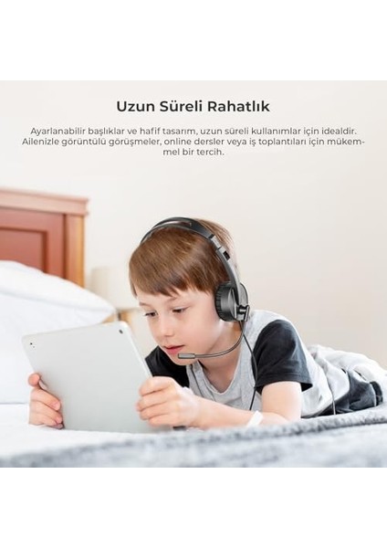 HT106 USB Kablolu Mikrofonlu Kulak Üstü Kulaklık - Pc, Laptop, Tablet, Telefon Uyumlu, Ergonomik Kulak Yastıkları, Iş, Oyun, Çağrı Merkezi Için, Esnek Mikrofonlu Kulak Üstü Kulaklık Siyah