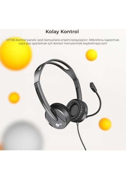 HT106 USB Kablolu Mikrofonlu Kulak Üstü Kulaklık - Pc, Laptop, Tablet, Telefon Uyumlu, Ergonomik Kulak Yastıkları, Iş, Oyun, Çağrı Merkezi Için, Esnek Mikrofonlu Kulak Üstü Kulaklık Siyah