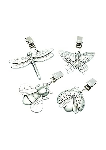 Craft 4'lü Set Masa Örtüsü Ağırlığı, Kelepçeli, Kalay, Böcek Tasarımı; Arı, Yusufçuk, Uğur Böceği, Kelebek, 6 cm x 6 cm