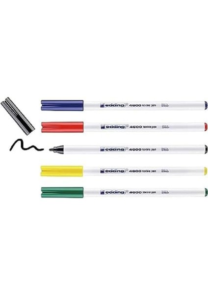 4600 Tekstil Kalemi - Siyah, Kırmızı, Mavi, Yeşil, Sarı - 5'li Set - Yuvarlak Uç 1 mm - Tekstil Üzerine Çizim Yapmak Için Kalıcı Kumaş Kalemler, 60°c'ye Kadar Yıkamaya Dayanıklı