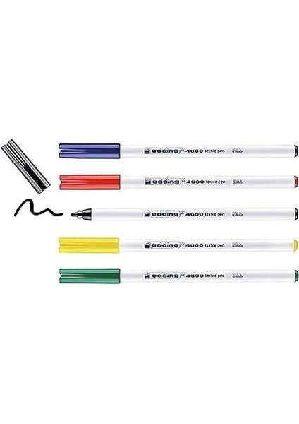 4600 Tekstil Kalemi - Siyah, Kırmızı, Mavi, Yeşil, Sarı - 5'li Set - Yuvarlak Uç 1 mm - Tekstil Üzerine Çizim Yapmak Için Kalıcı Kumaş Kalemler, 60°c'ye Kadar Yıkamaya Dayanıklı