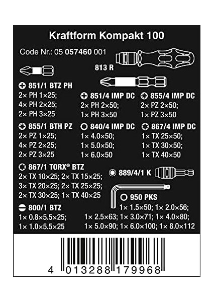 05057460001 Kraftform Kompakt 100 52 Parça Bits Uç Seti