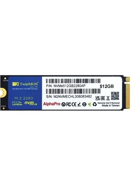 512 GB Twınmos M.2 Pcıe Nvme 3600/3250 NVME512GB2280AP
