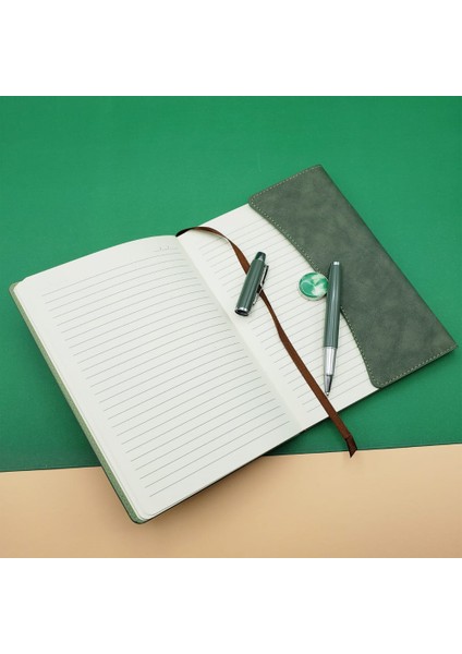 Özel Kutulu Deri Defter ve Roller Kalem Seti Yeşil